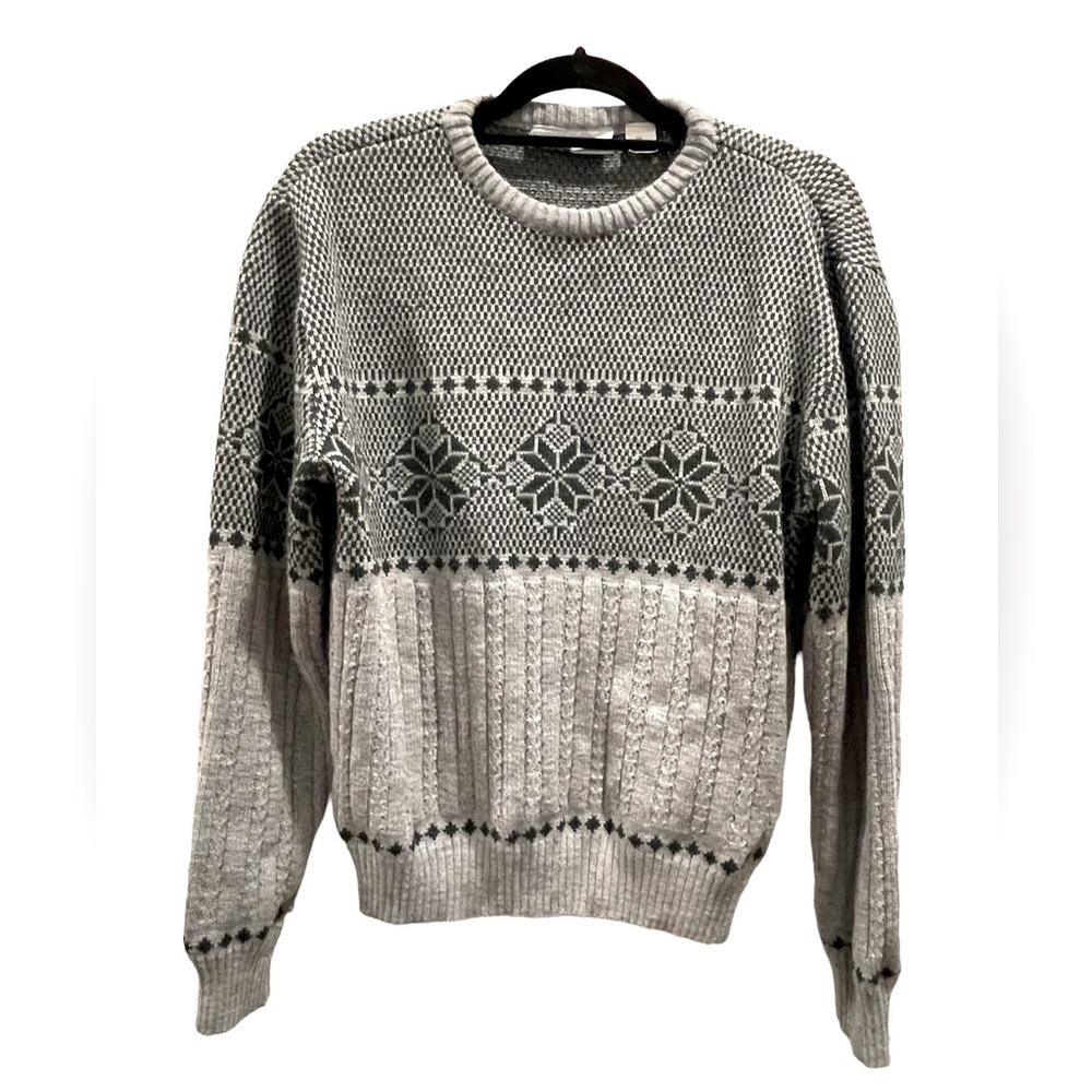 Vintage Rob Winter Grey Fair Isle Acrylic Pullover Sweater Womens Medium